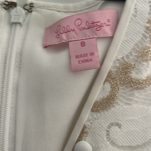 VGU Lilly Pulitzer Dress Size 8. Glittery Gold & White - Picture 3 of 5